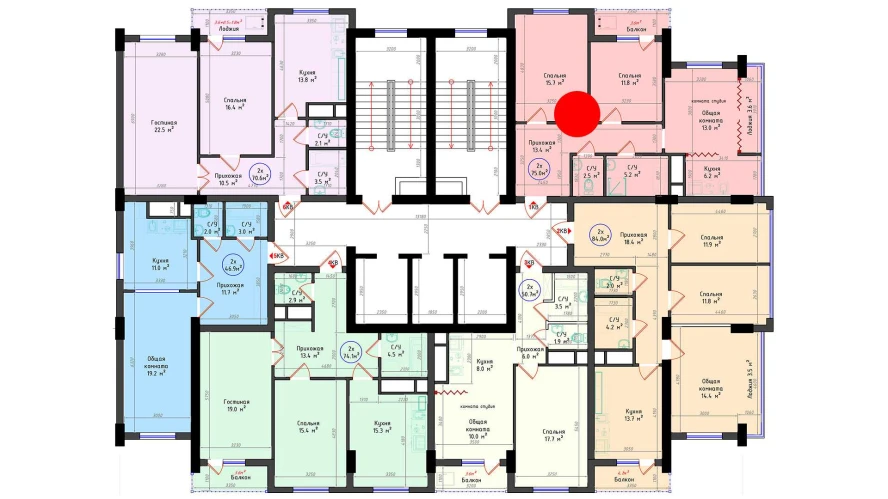 2-комнатная квартира 75 м²  2/2 этаж