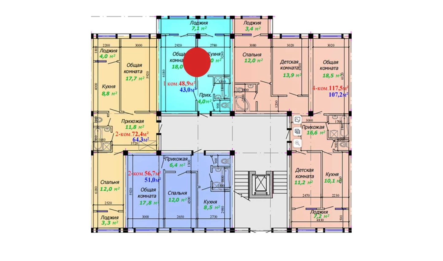 1-xonali xonadon 48.9 m²  1/1 qavat