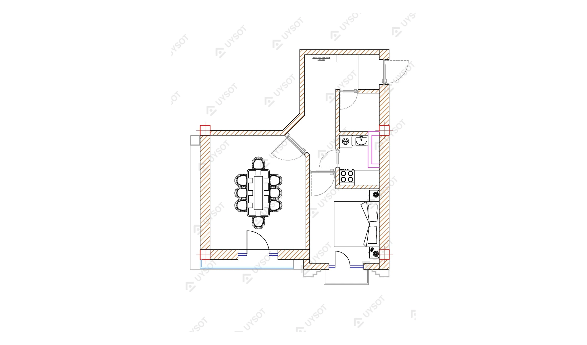 1-комнатная квартира 42 м²  3/3 этаж