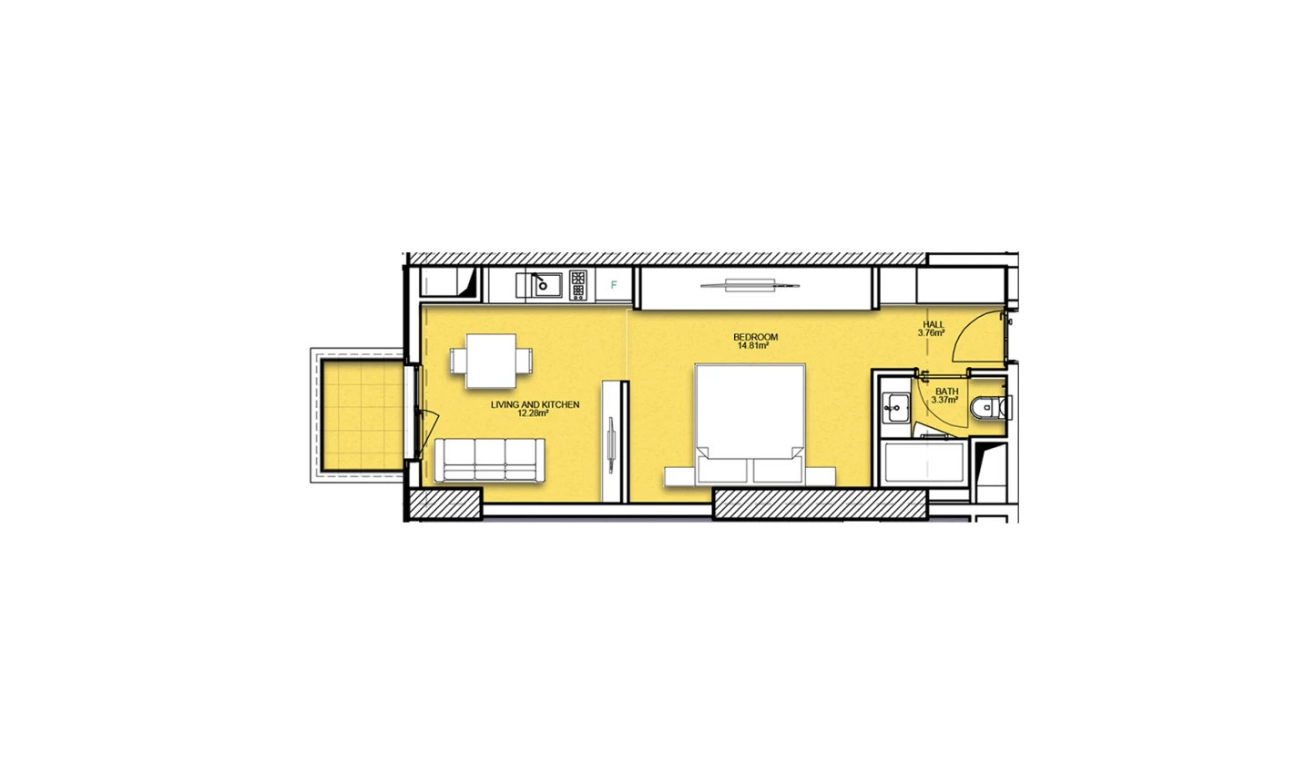 1-xonali xonadon 37.31 m²  16/16 qavat