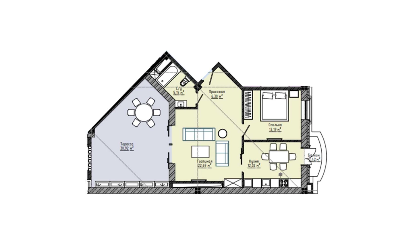 2-комнатная квартира 99.61 м²  13/13 этаж