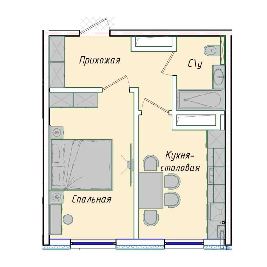 1-xonali xonadon 35.73 m²  1/1 qavat