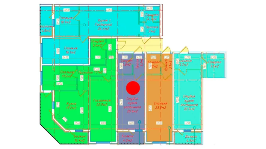 1-xonali xonadon 32.1 m²  9/9 qavat