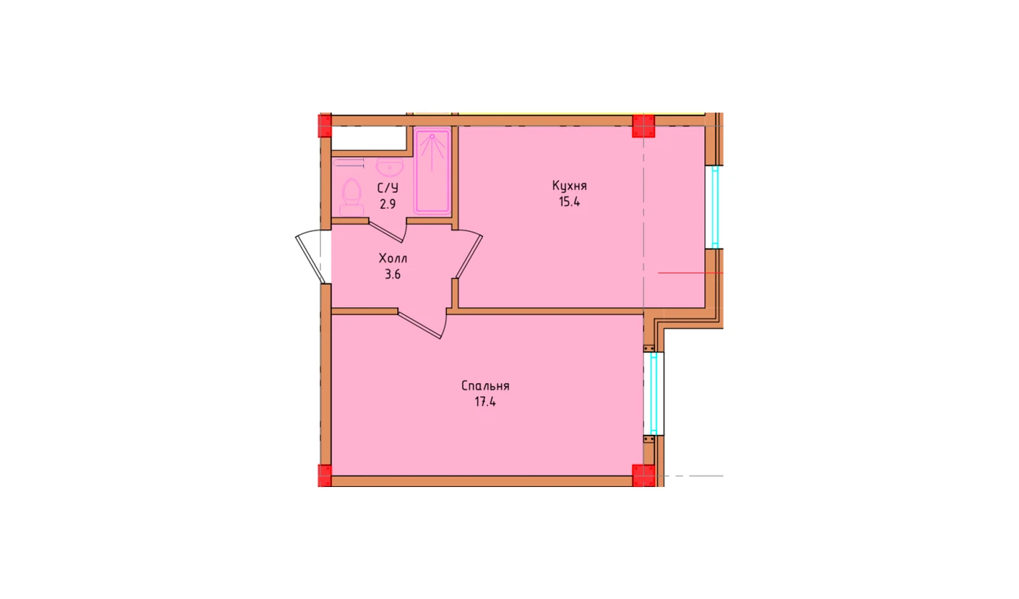 1-комнатная квартира 39.3 м²  1/1 этаж