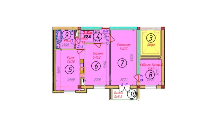 3-комнатная квартира 71.5 м²  8/8 этаж