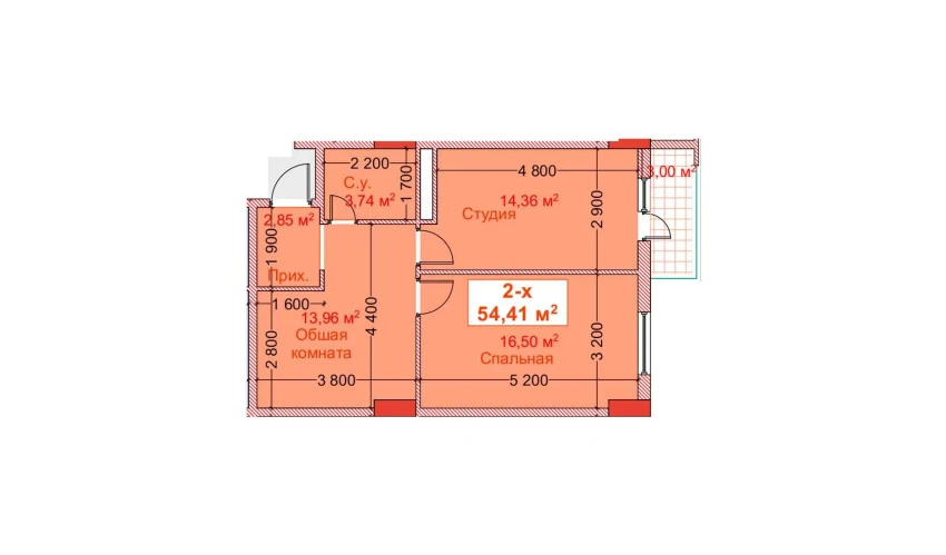 2-xonali xonadon 54.41 m²  8/8 qavat