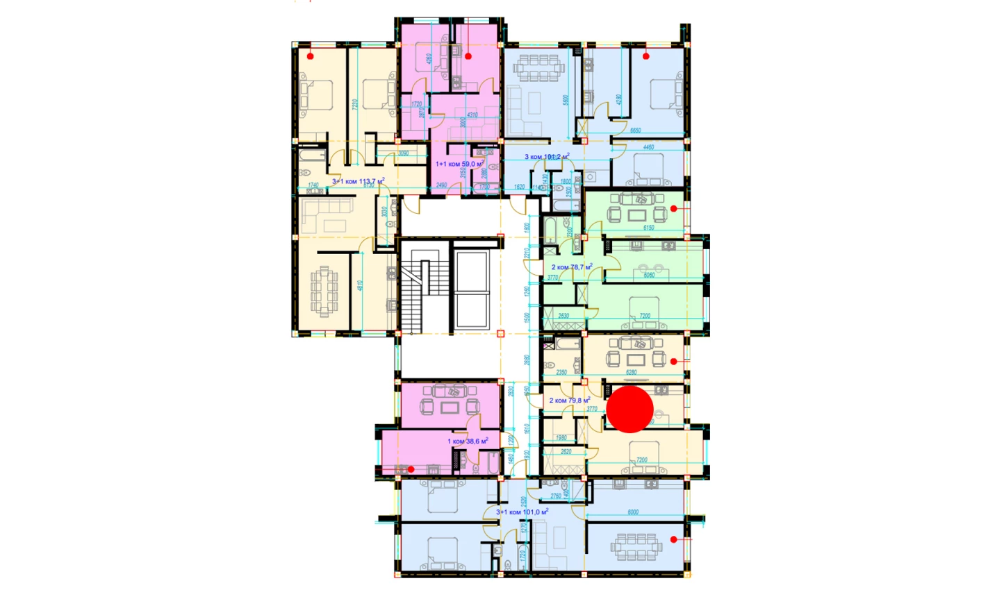 2-комнатная квартира 79.8 м²  2/2 этаж