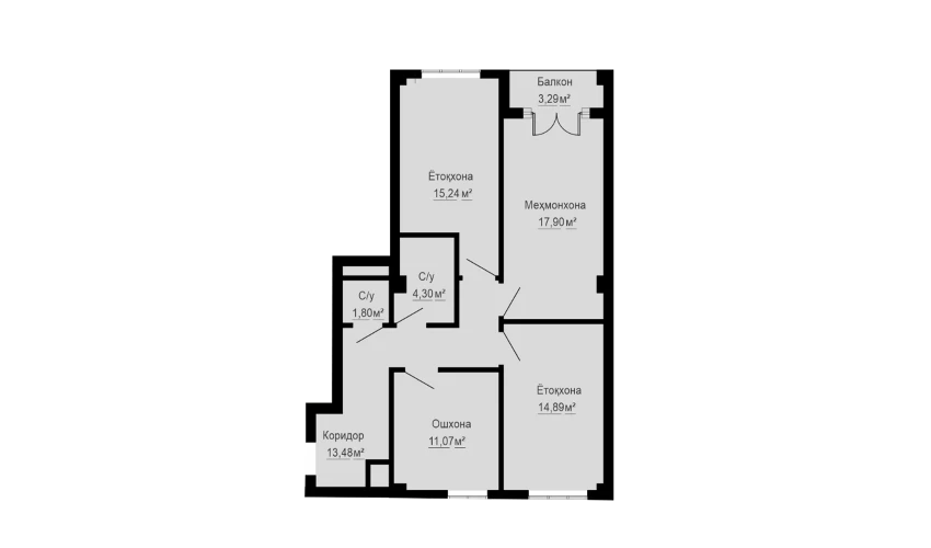 3-комнатная квартира 81.97 м²  4/4 этаж