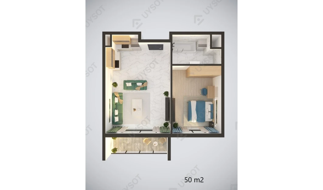 2-комнатная квартира 50 м²  1/12 этаж | Жилой комплекс MODERN SERGELI