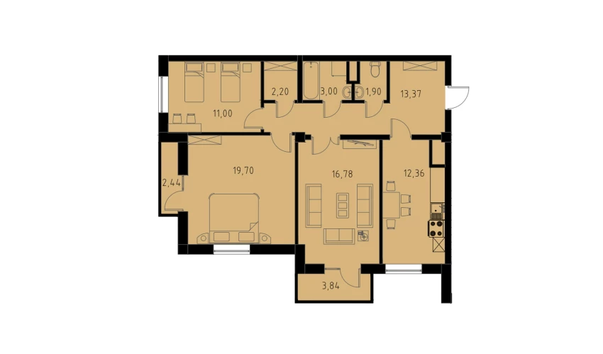 3-комнатная квартира 82.19 м²  4/4 этаж