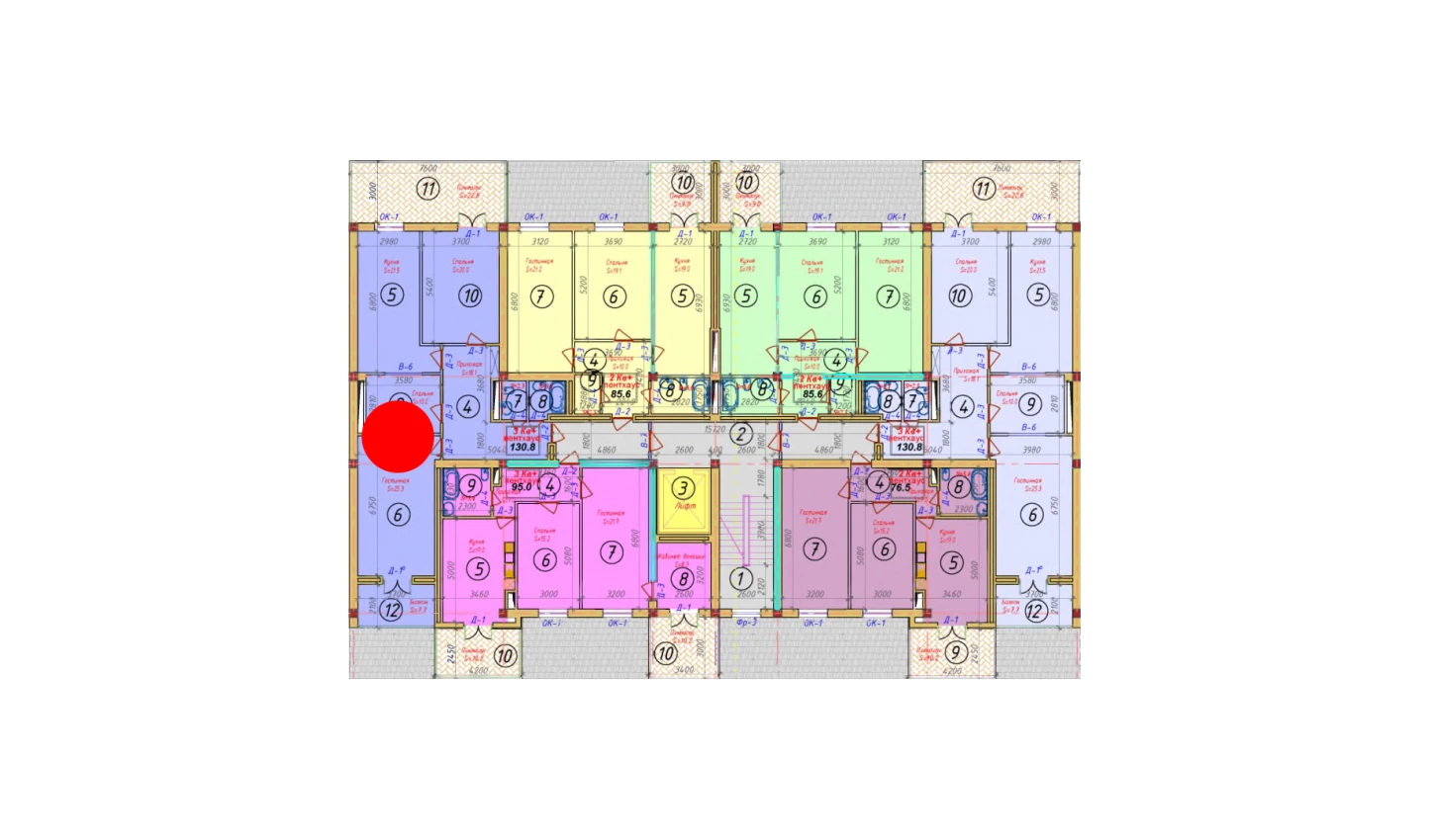 4-комнатная квартира 130.8 м²  3/3 этаж