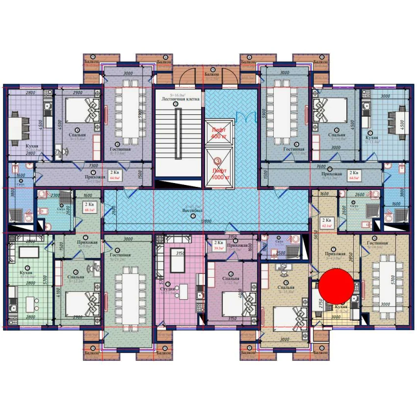 2-комнатная квартира 62.1 м²  6/6 этаж