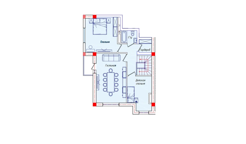 3-xonali xonadon 70.3 m²  8/8 qavat | STAR HOUSE RESIDENCE Turar-joy majmuasi