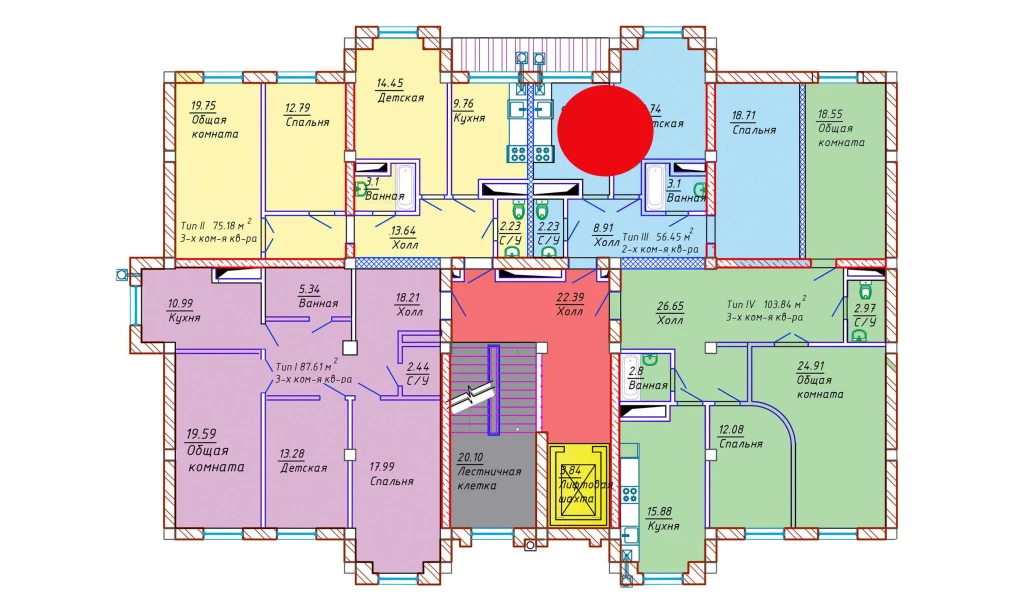 2-комнатная квартира 56.45 м²  9/9 этаж