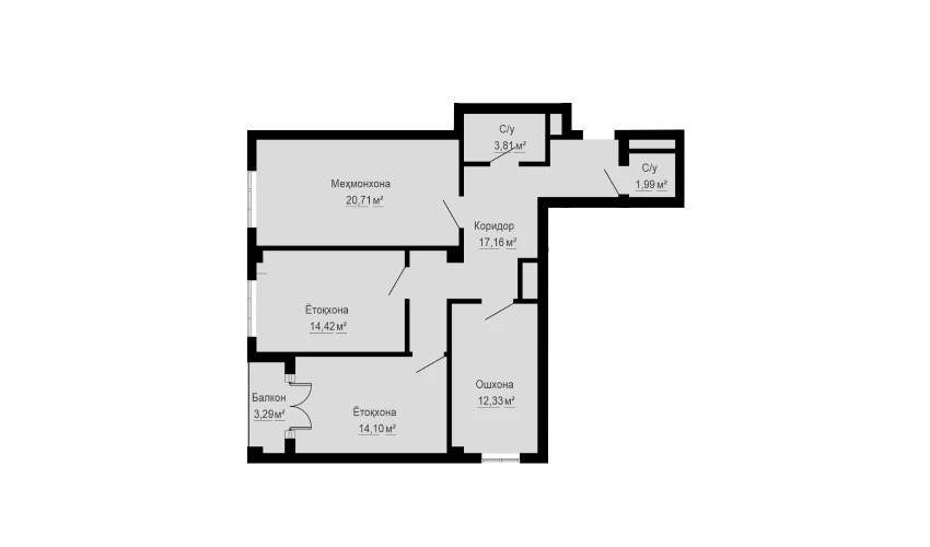 3-комнатная квартира 87.8 м²  13/13 этаж