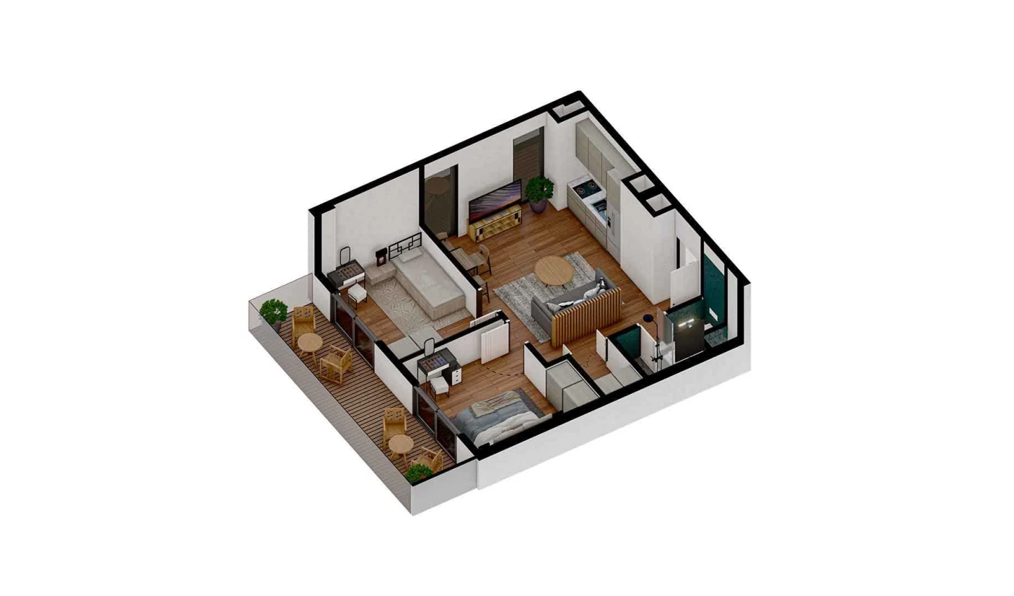 3-комнатная квартира 54.035 м²  1/1 этаж