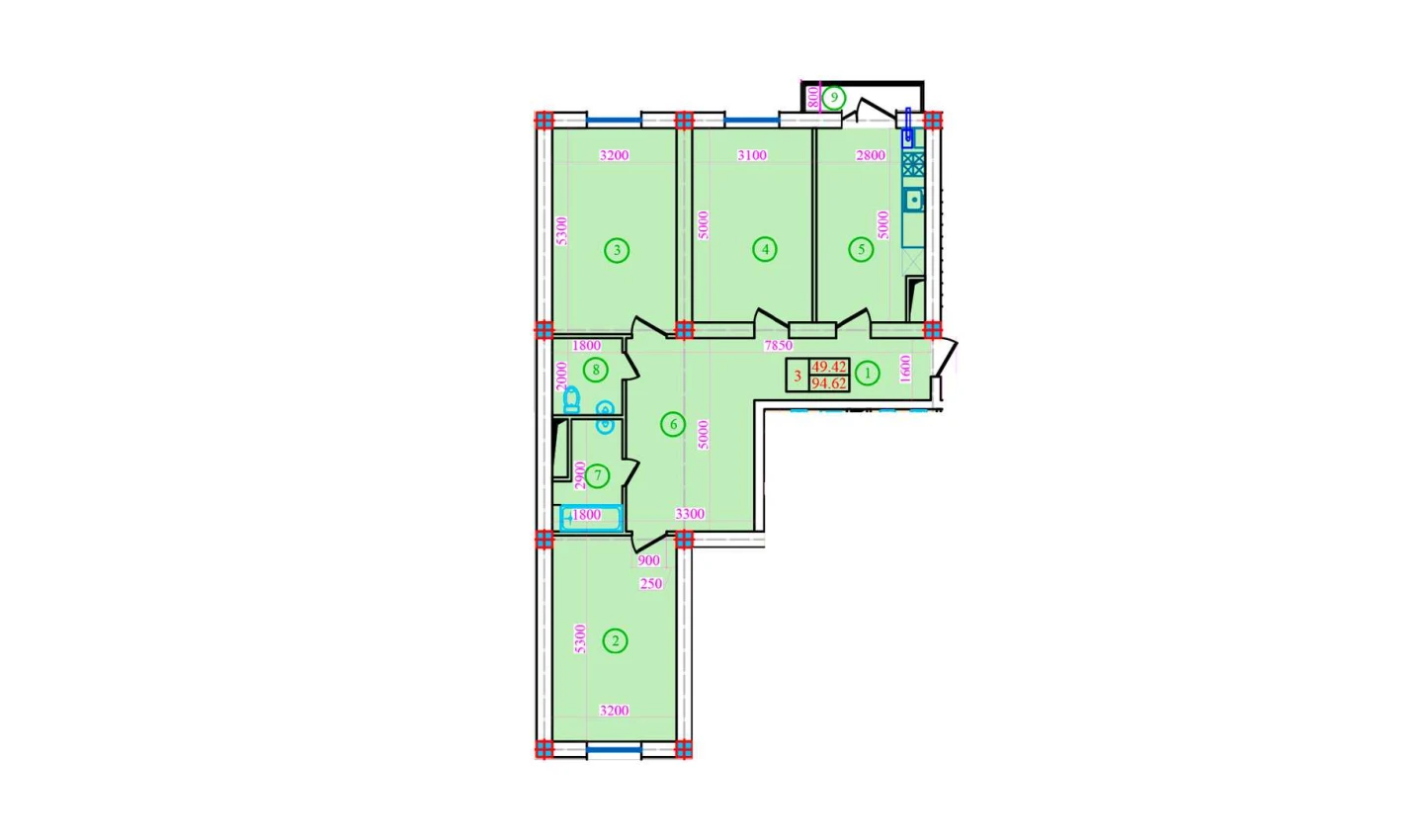 3-комнатная квартира 94.62 м²  3/3 этаж