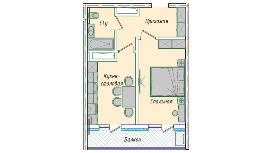 1-комнатная квартира 35.73 м²  13/13 этаж