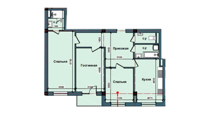 3-комнатная квартира 98.4 м²  10/11 этаж | Жилой комплекс NUR BARAKA