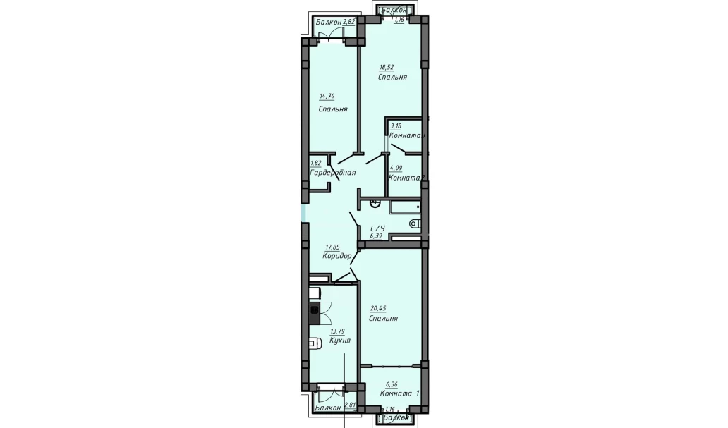 4-комнатная квартира 118 м²  7/7 этаж