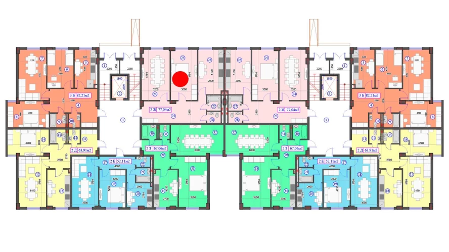 2-комнатная квартира 77.04 м²  1/1 этаж