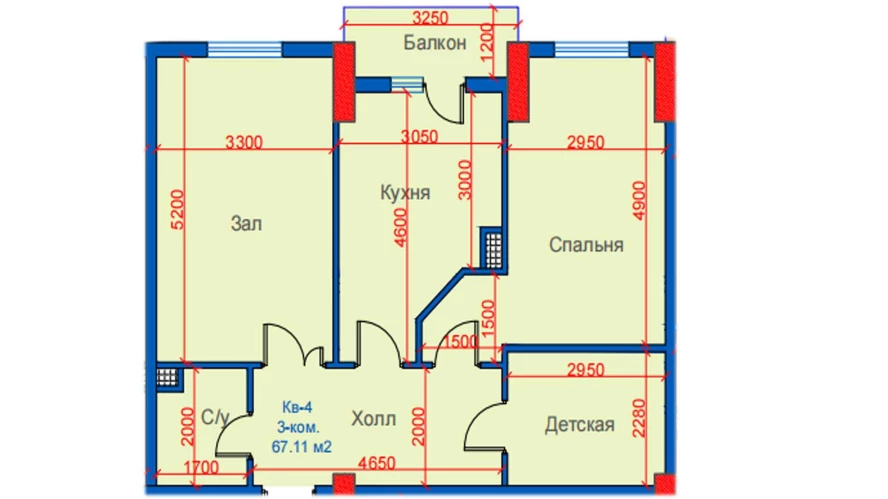 3-xonali xonadon 67.11 m²  8/8 qavat