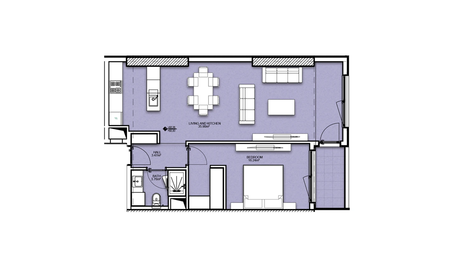 2-комнатная квартира 64.08 м²  21/21 этаж