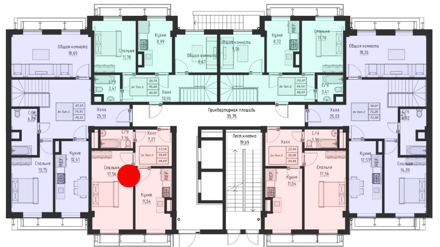 1-комнатная квартира 39.69 м²  1/1 этаж