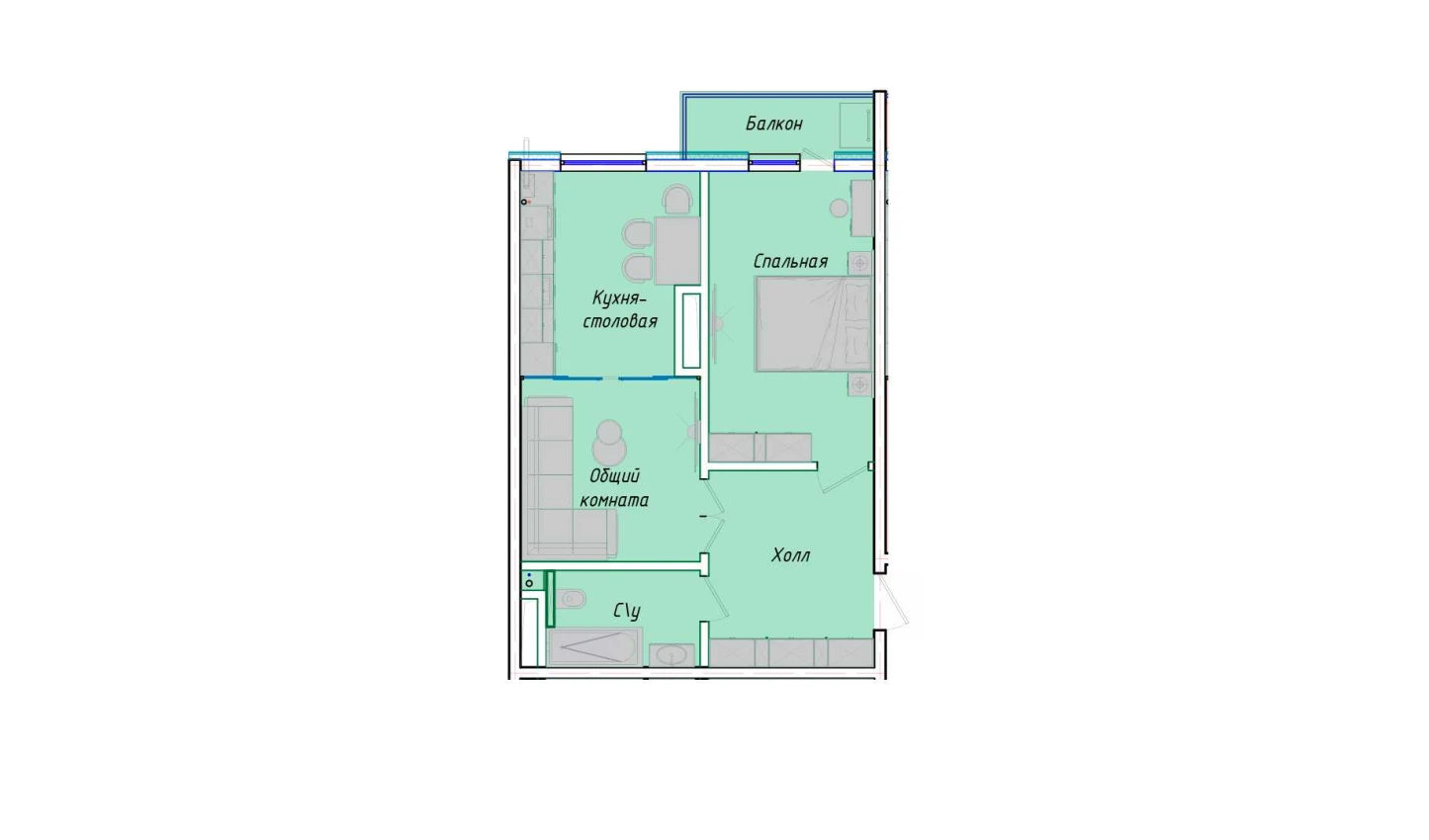 2-комнатная квартира 54.93 м²  11/11 этаж