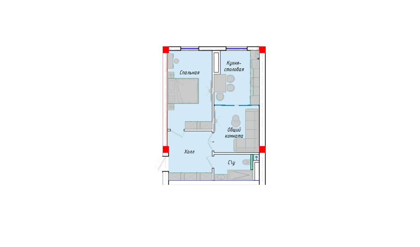 2-комнатная квартира 49.6 м²  1/1 этаж