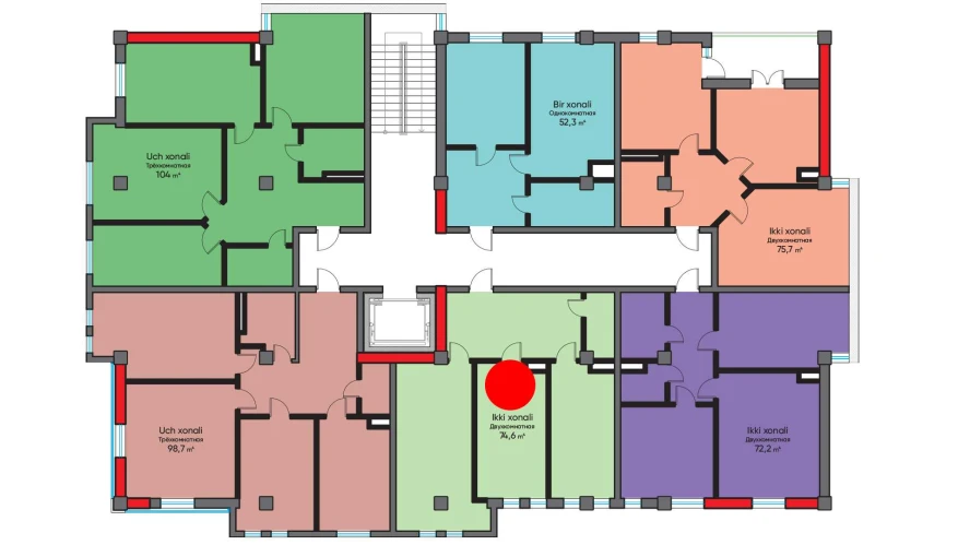 2-комнатная квартира 74.6 м²  9/9 этаж