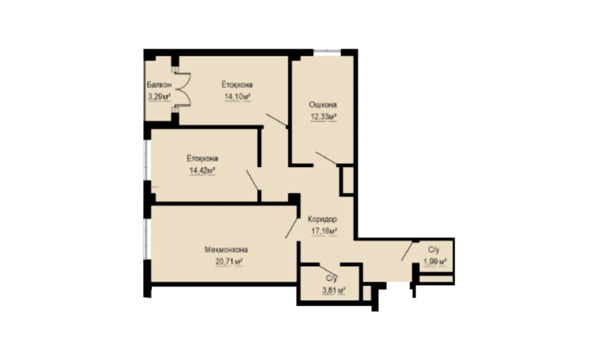 3-комнатная квартира 87.8 м²  13/13 этаж