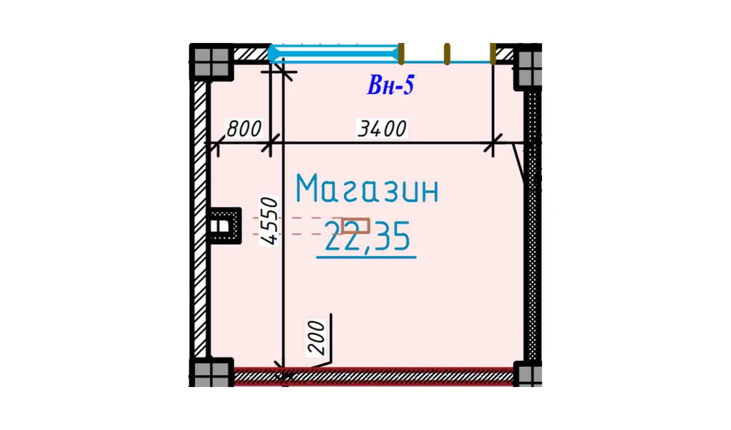 1-xonali xonadon 22.35 m²  1/1 qavat