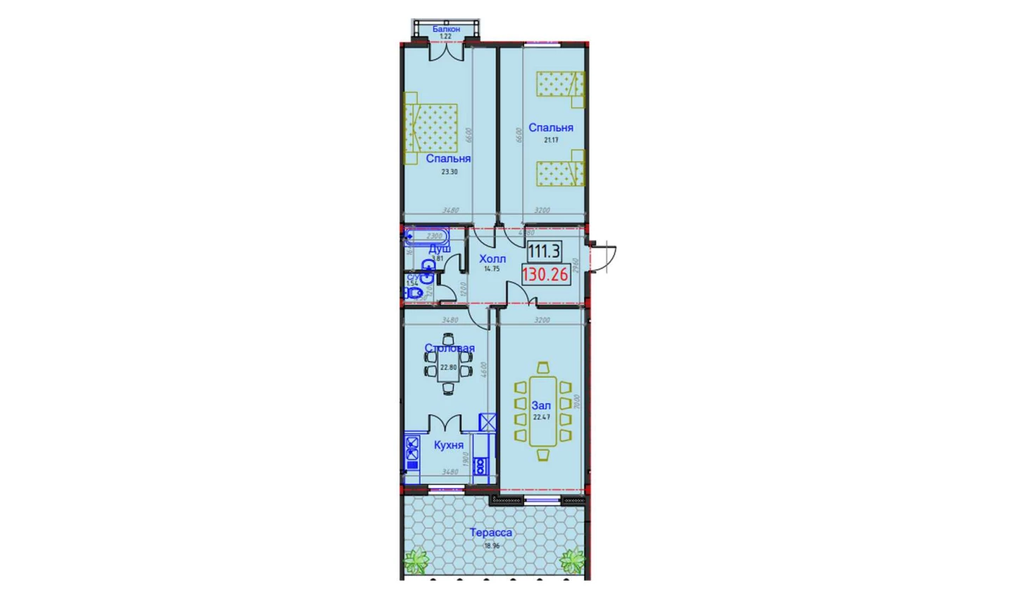 4-xonali xonadon 111.3 m²  2/2 qavat