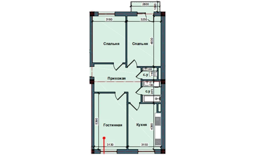 3-комнатная квартира 85.3 м²  8/10 этаж | Жилой комплекс NUR BARAKA