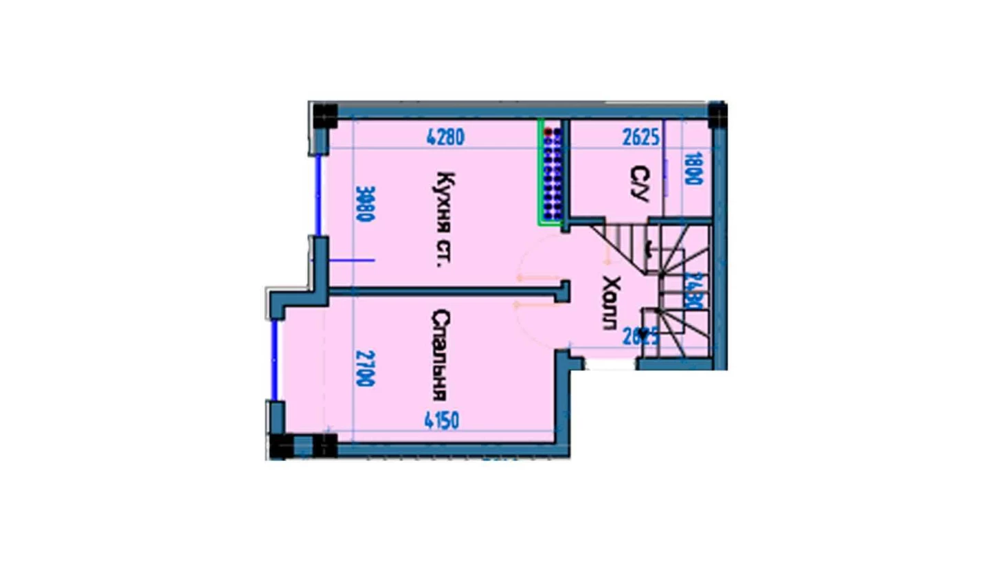 1-комнатная квартира 38.5 м²  2/2 этаж