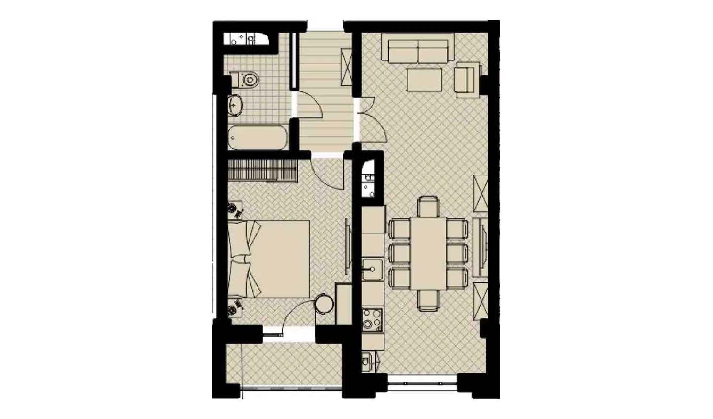 1-комнатная квартира 50.4 м²  7/7 этаж