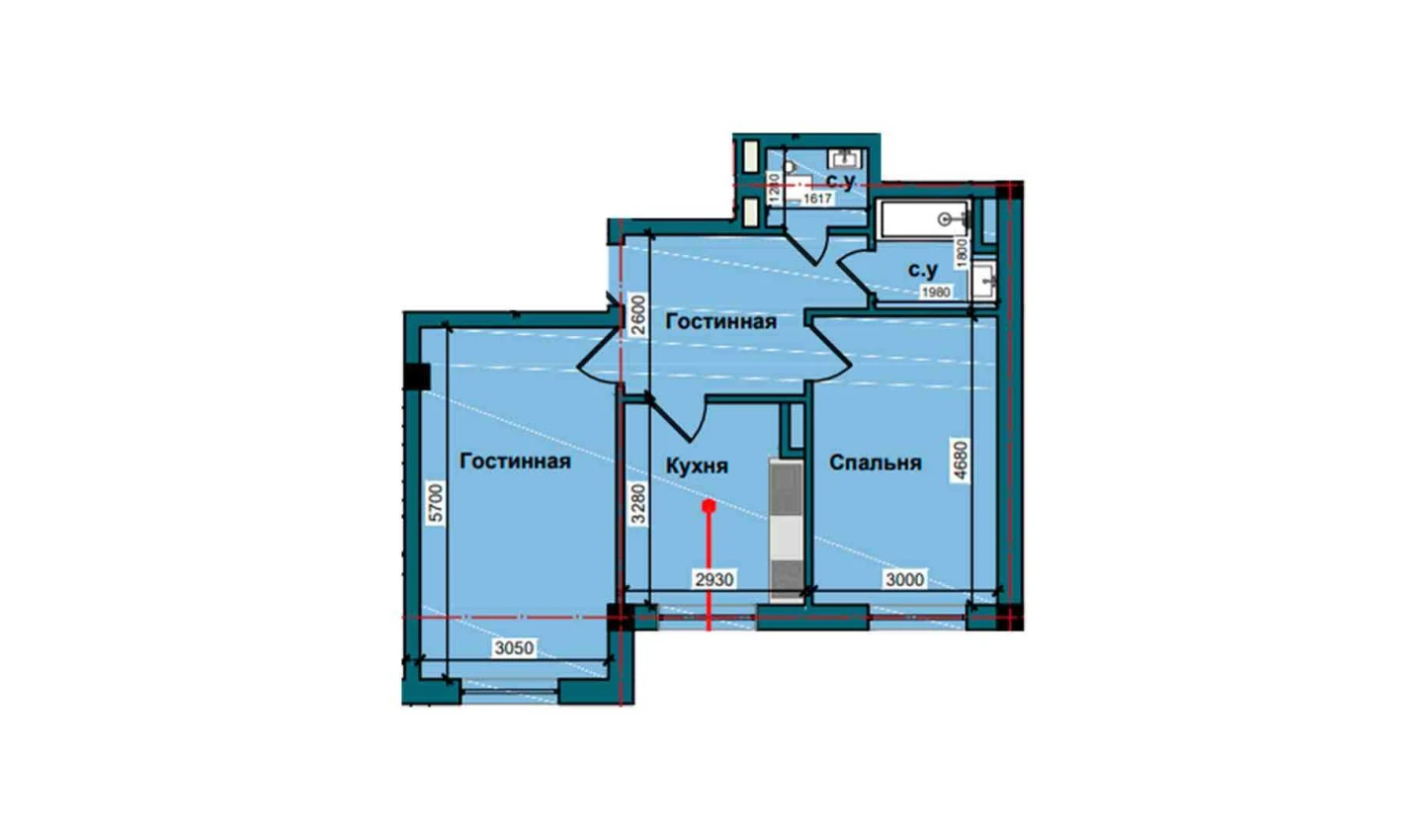 2-комнатная квартира 58.5 м²  2/2 этаж