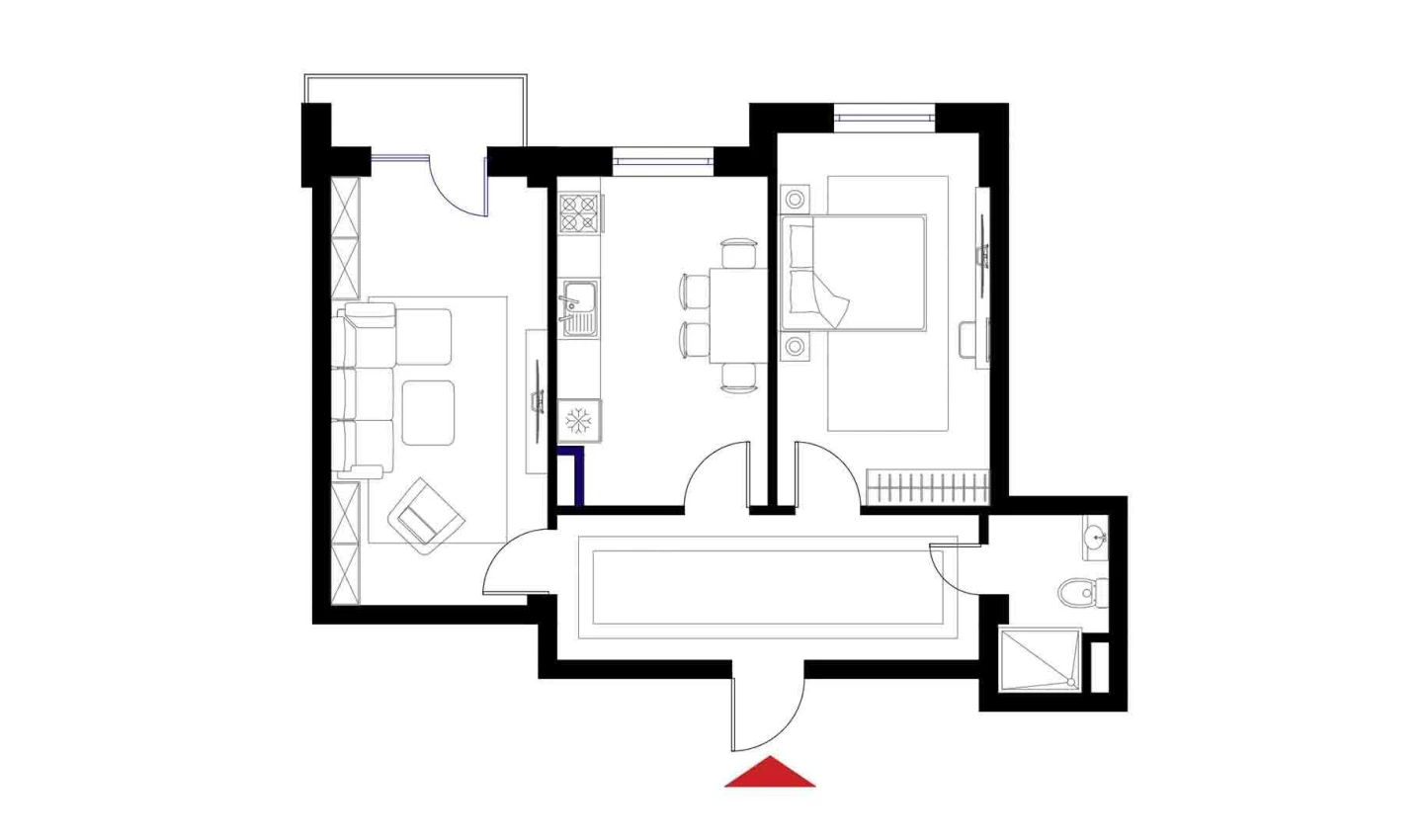 1-комнатная квартира 60.2 м²  2/2 этаж