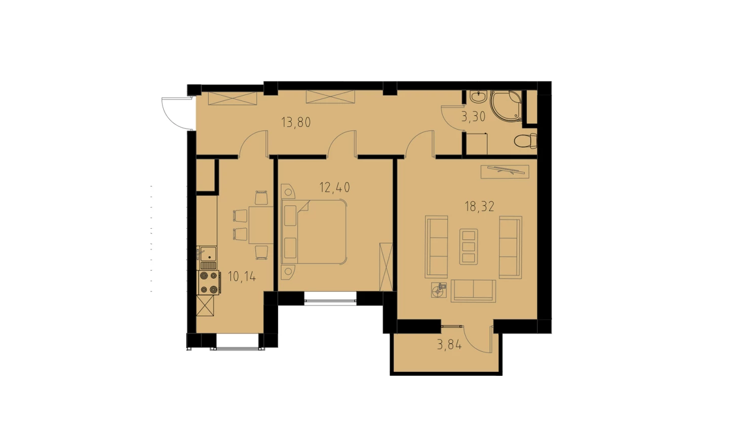 2-комнатная квартира 59.11 м²  4/4 этаж