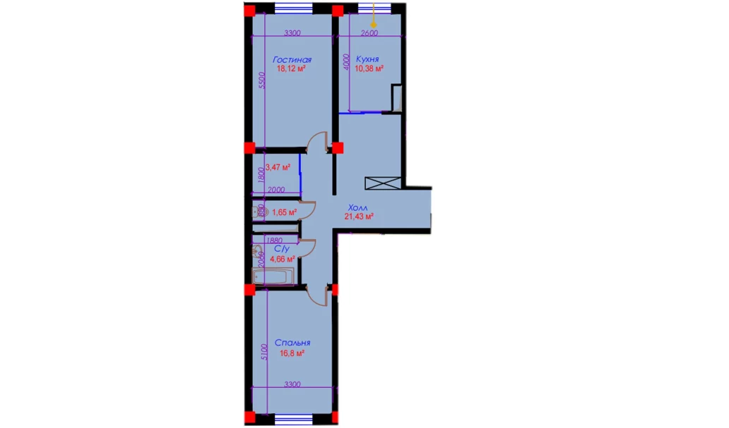 2-комнатная квартира 76.6 м²  10/10 этаж