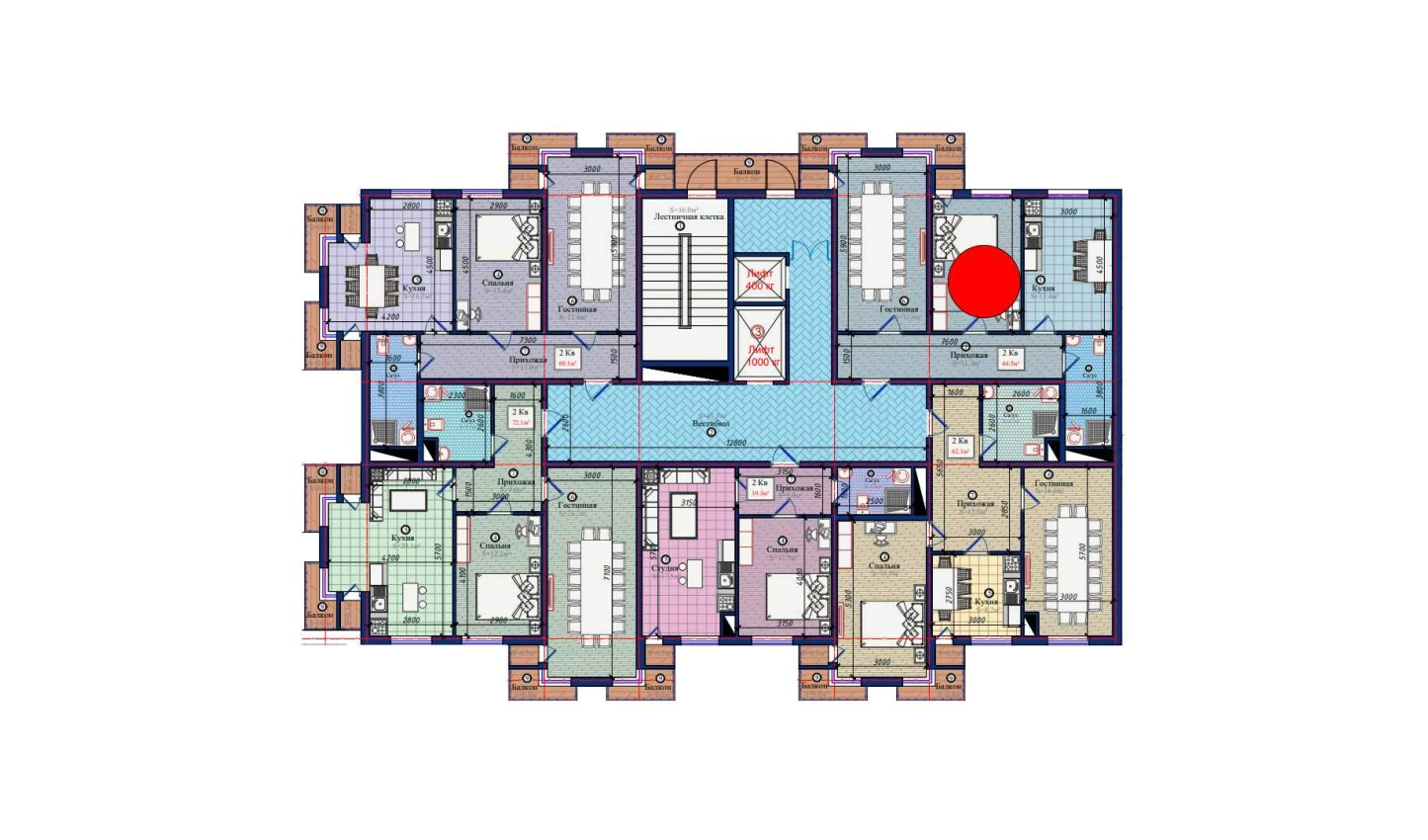 2-комнатная квартира 64.5 м²  1/1 этаж