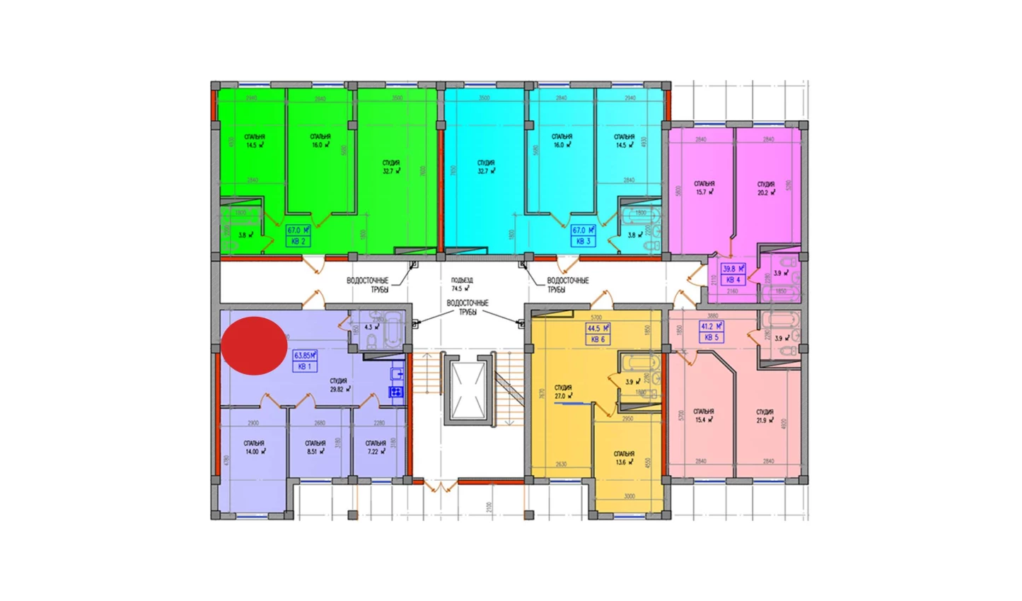 3-комнатная квартира 63.85 м²  1/1 этаж