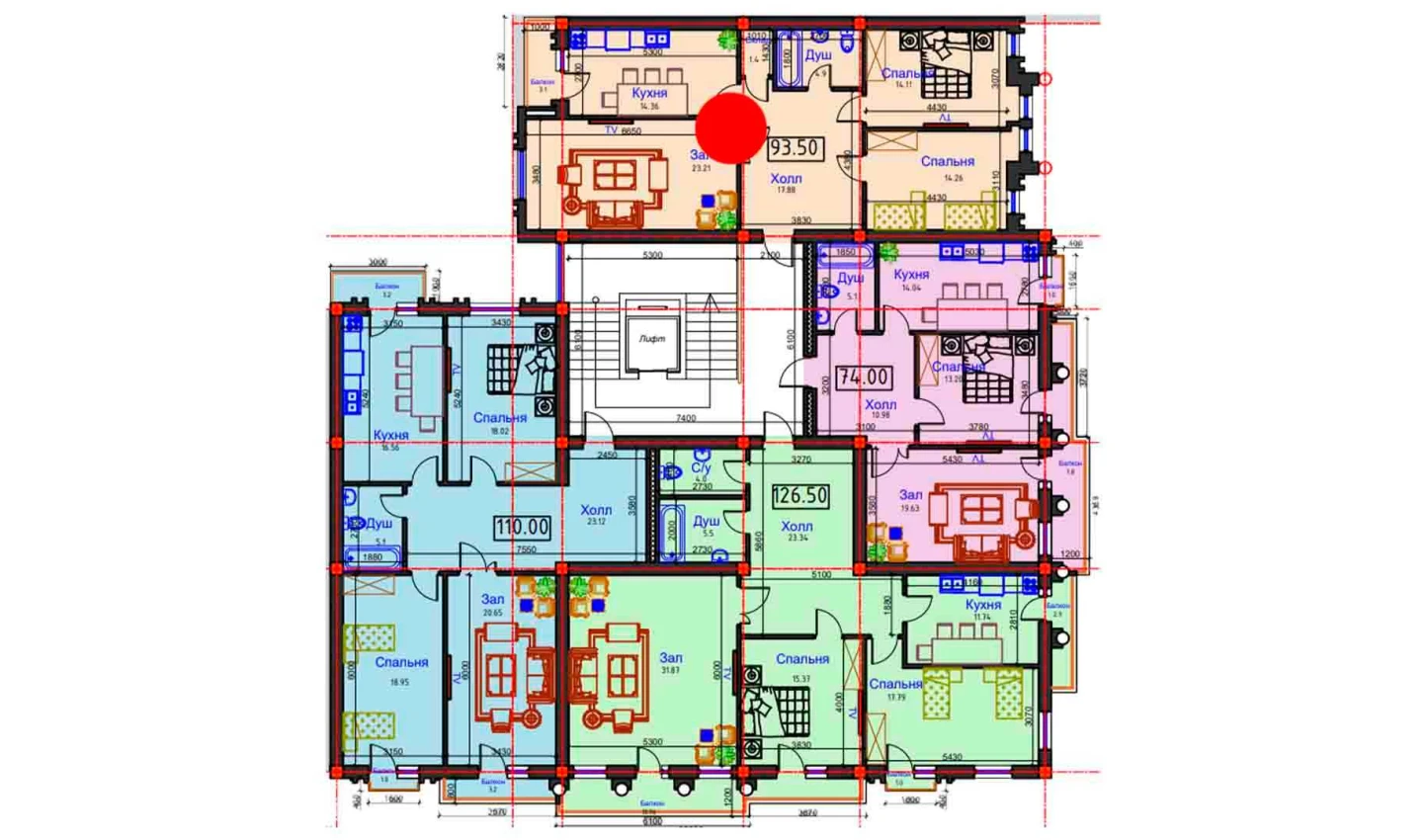 3-комнатная квартира 93.5 м²  8/8 этаж