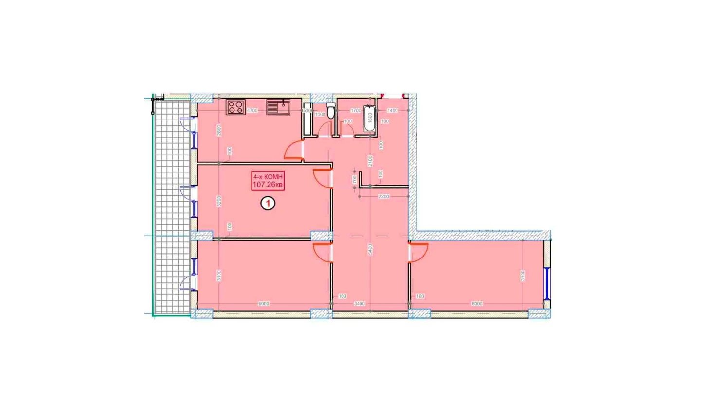 4-комнатная квартира 107.26 м²  2/2 этаж