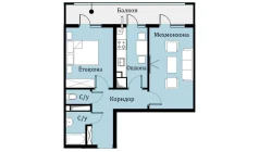 2-xonali xonadon 45.9 m²  1/16 qavat | SOKIN DIYOR Turar-joy majmuasi