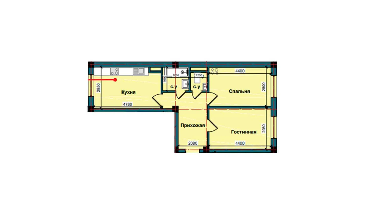 2-комнатная квартира 56.1 м²  2/2 этаж