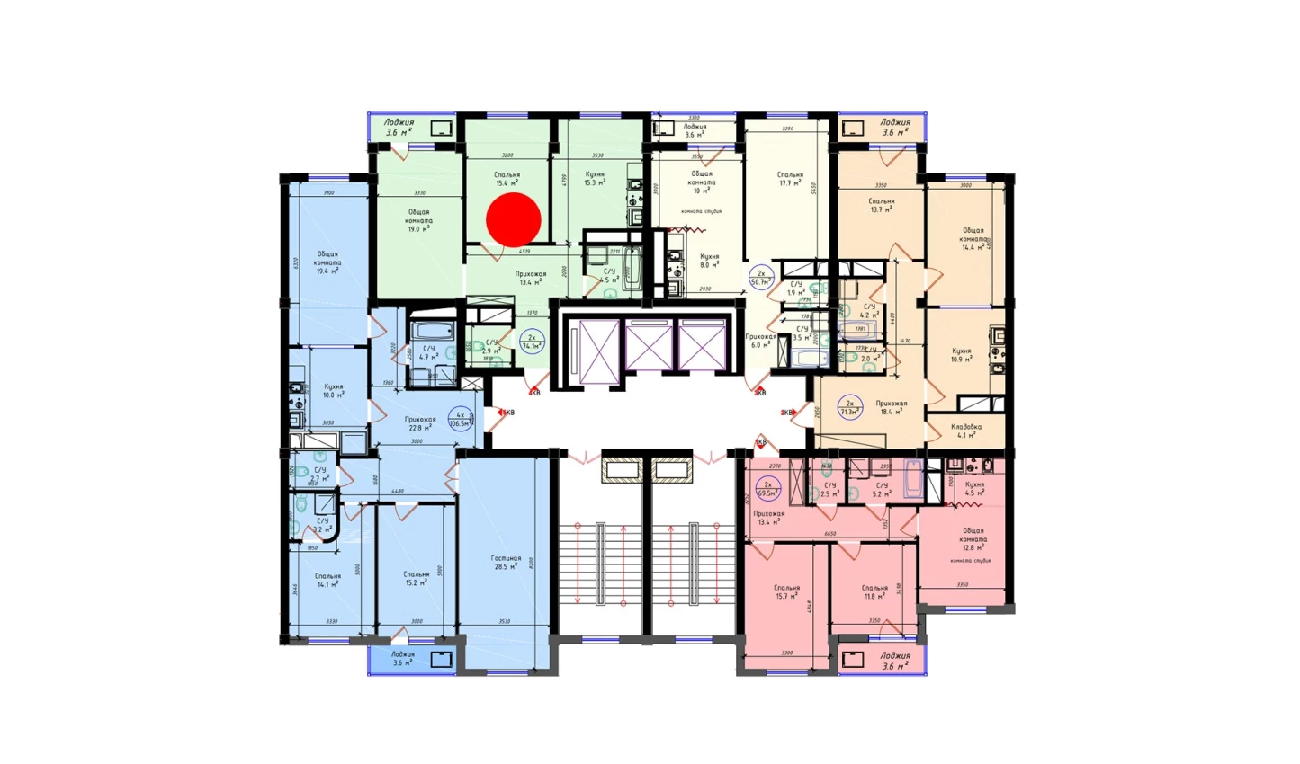 2-комнатная квартира 74.1 м²  2/2 этаж