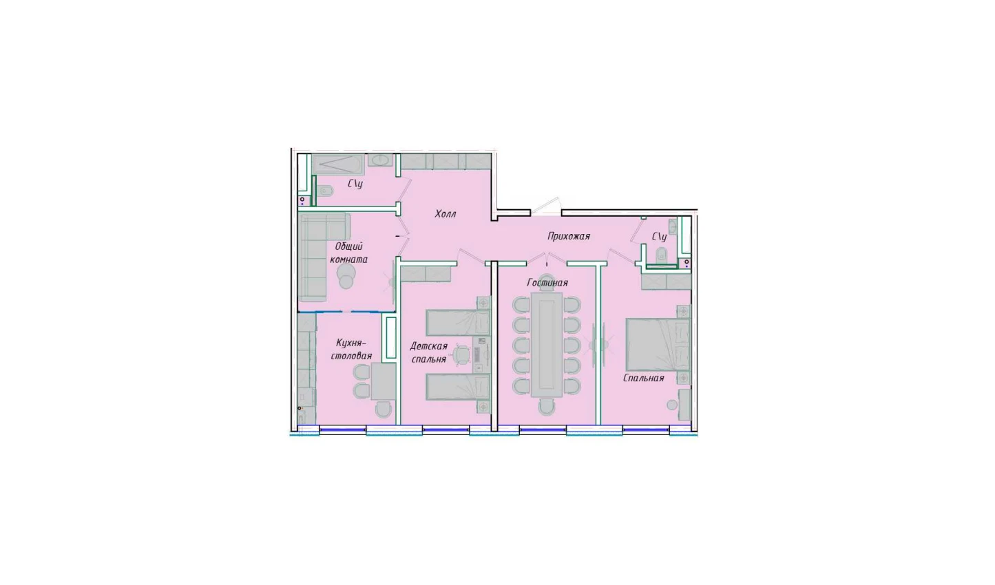 4-комнатная квартира 90.54 м²  1/1 этаж