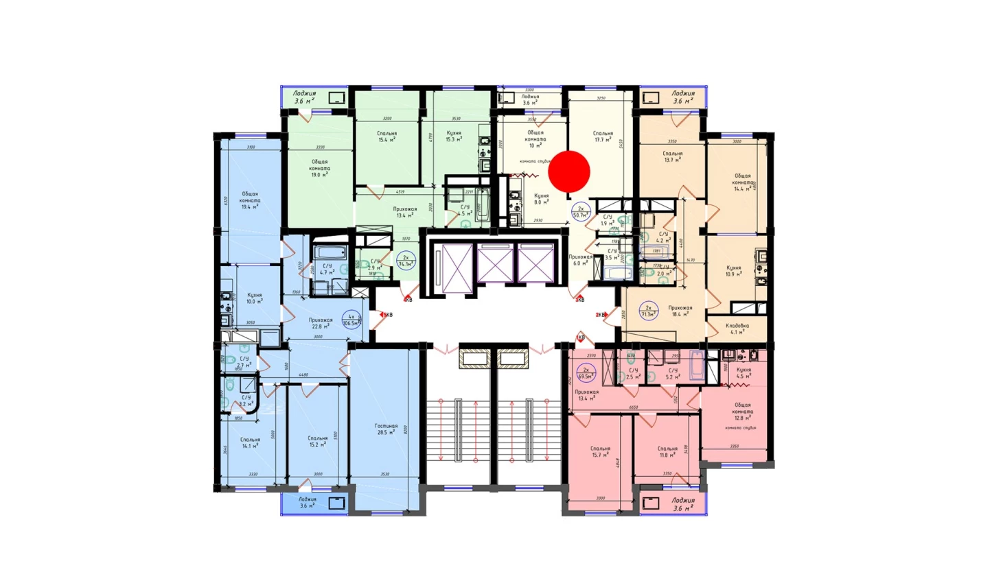 2-комнатная квартира 50.7 м²  1/1 этаж